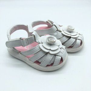 Teeny Toes Toddler Girls Sandals Strappy Faux Leather Floral Applique White 2W